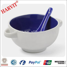 450ml Color Glazed Soup Bowl com Spoon Stoneware Bowl